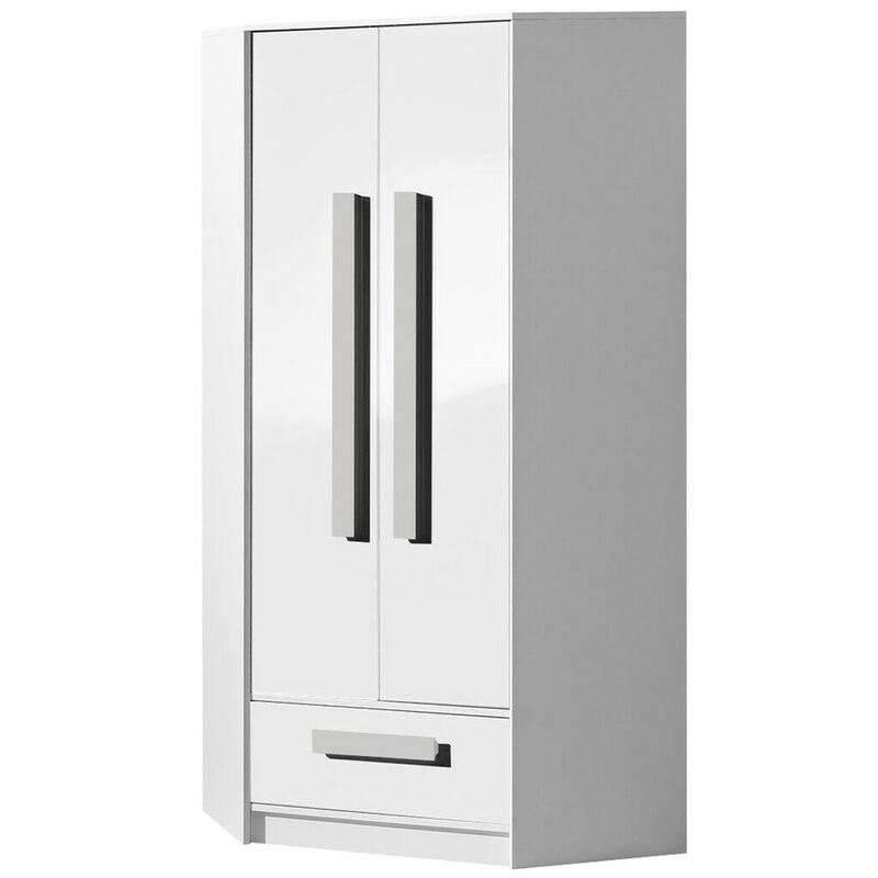 foto del prodotto armadio ad angolo merevari 103, bianco bianco lucido grigio, 191x87x87cm, porte guardaroba battenti, numero di ripiani 0