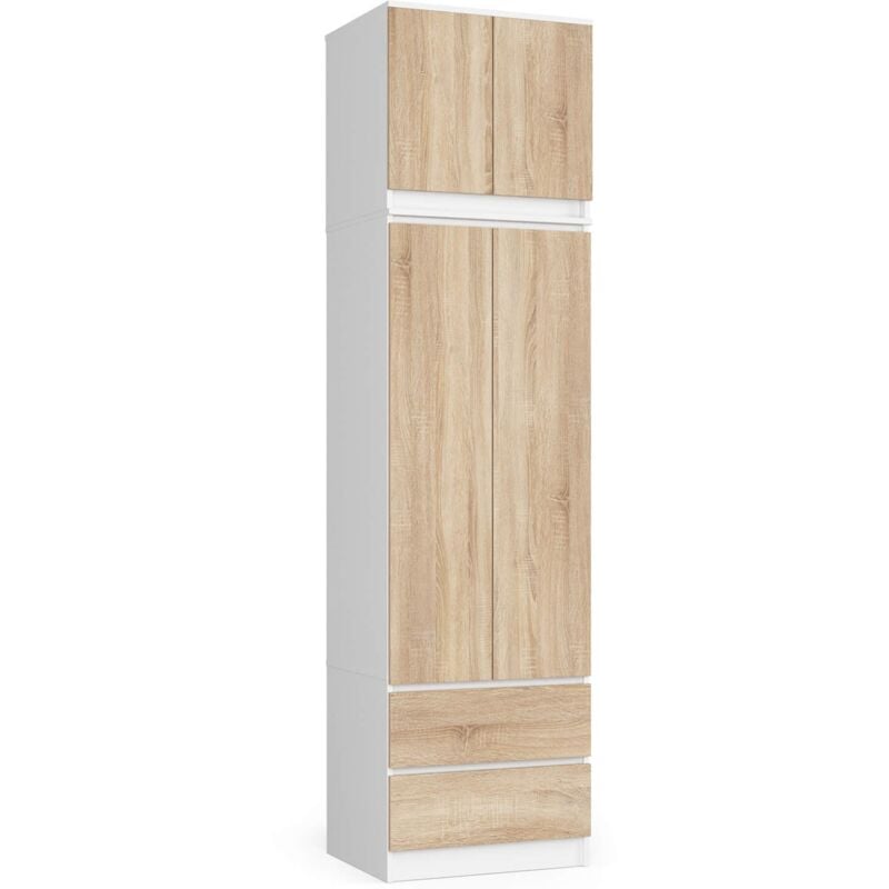 foto del prodotto armadio akord s60 con sopralzo bianca 60 cm 2 ante 2 cassetti inserto frontale sonoma quercia 60x51x234 cm