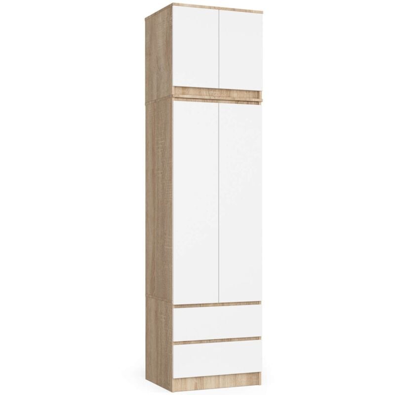 foto del prodotto armadio akord s60 con sopralzo sonoma quercia 60 cm 2 ante 2 cassetti inserto frontale bianco 60x51x234 cm