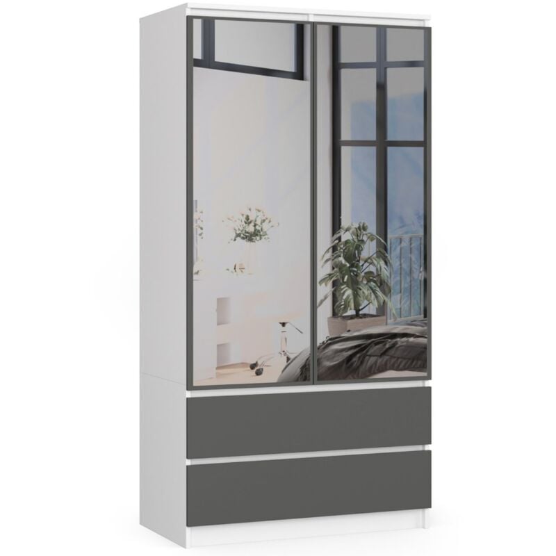 foto del prodotto armadio akord s90 bianca 90 cm 2 ante 2 cassetti inserto frontale grigio grafite 90x51x180 cm