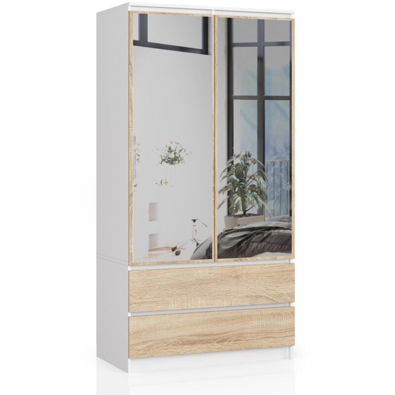 foto del prodotto armadio akord s90 bianca 90 cm 2 ante 2 cassetti inserto frontale sonoma quercia 90x51x180 cm