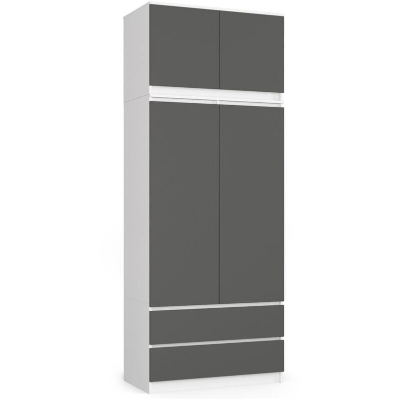 foto del prodotto armadio akord s90 con sopralzo bianca 90 cm 2 ante 2 cassetti inserto frontale grigio grafite 90x51x234 cm