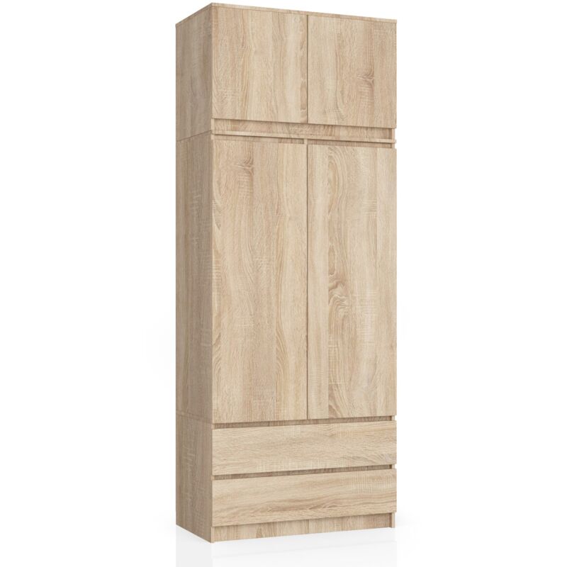 foto del prodotto armadio akord s90 con sopralzo sonoma quercia 90 cm 2 ante 2 cassetti 90x51x234 cm