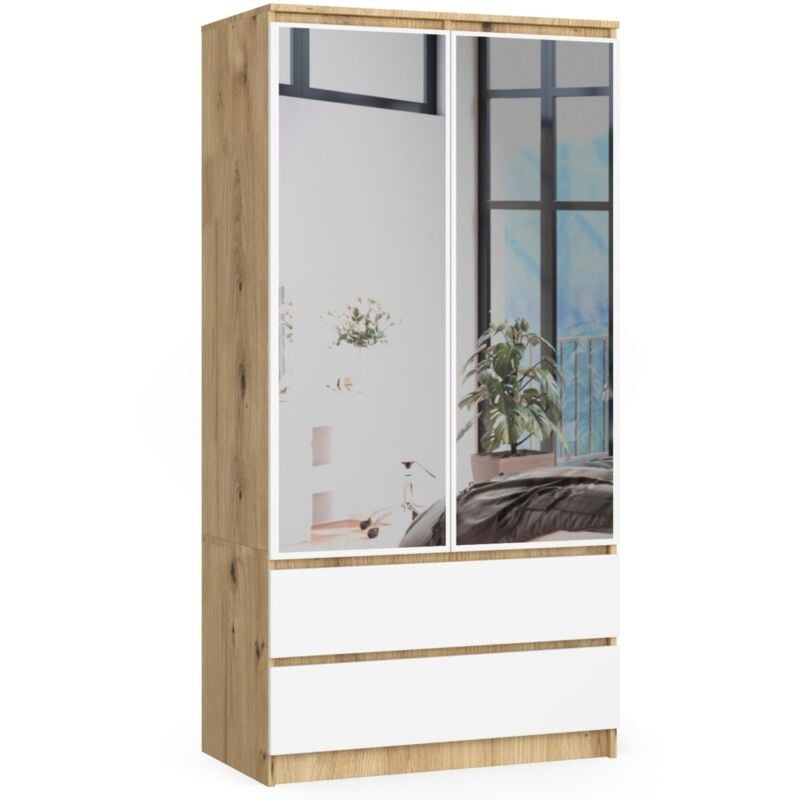 foto del prodotto armadio akord s90 quercia artisan 90 cm 2 ante 2 cassetti inserto frontale bianco 90x51x180 cm