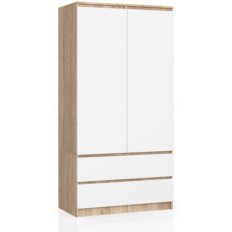 foto del prodotto armadio akord s90 sonoma quercia 90 cm 2 ante 2 cassetti inserto frontale bianco 90x51x180 cm