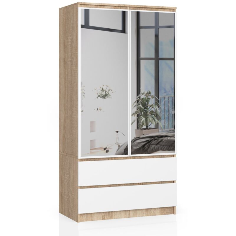foto del prodotto armadio akord s90 sonoma quercia 90 cm 2 ante 2 cassetti inserto frontale bianco 90x51x180 cm