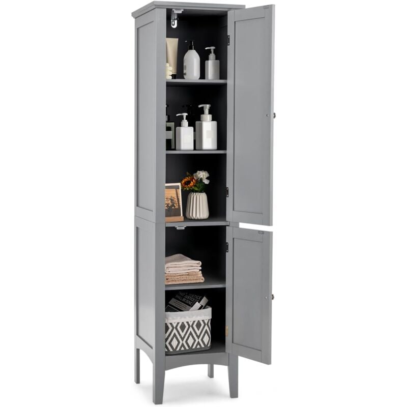foto del prodotto armadio alto da bagno, 37 x 37 x 160 cm, mobile stretto portaoggetti, con 2 porte, 5 ripiani, dispositivo antiribaltamento, colonna wc, per