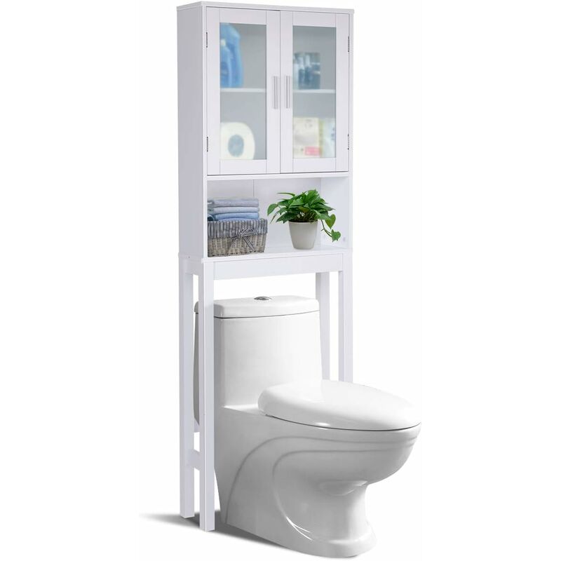foto del prodotto armadio alto per lavatrice con 2 ante armadio per bagno in legno bianco 170x57,5x18,6 cm goplus