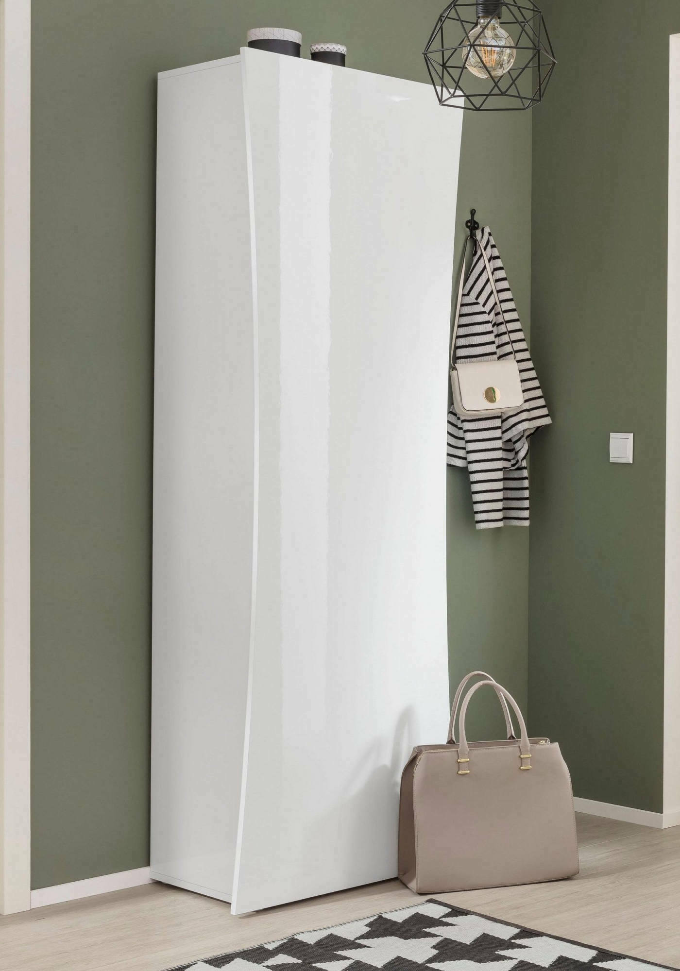foto del prodotto armadio angi, made in italy, mobile moderno, portascarpe con 1 anta e 4 ripiani, cm 63x40h187, colore bianco lucido