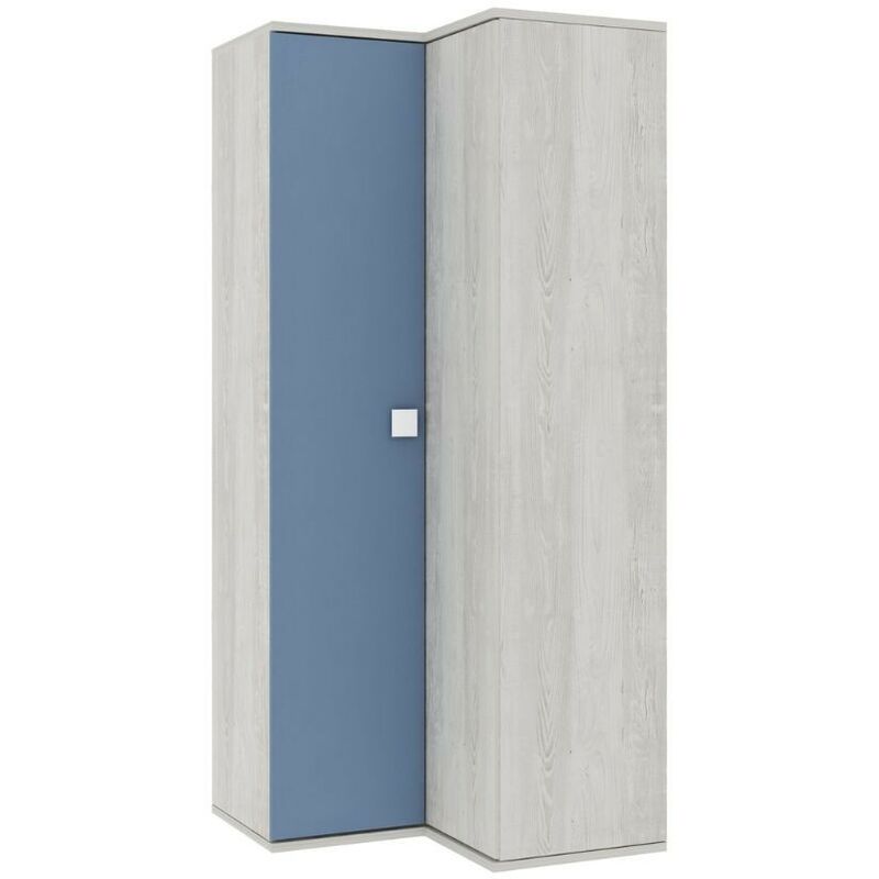 foto del prodotto armadio angolare 98x223h cm colore bianco consumato e celeste