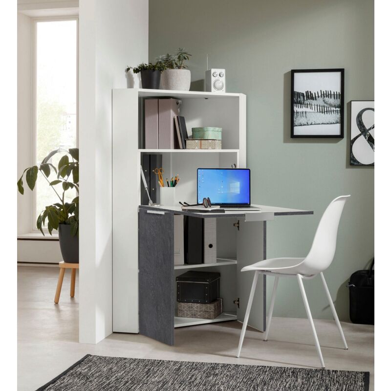 foto del prodotto armadio angolare con scrivania a scomparsa 56x56x35x140h cm dalia bianco report grigio