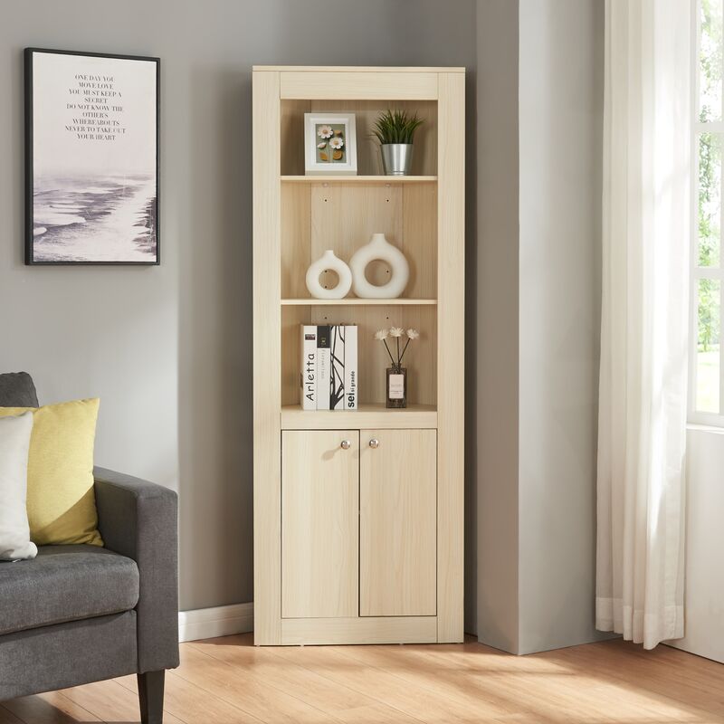 foto del prodotto armadio angolare eura con scomparti aperti e chiusi effetto rovere en.casa 