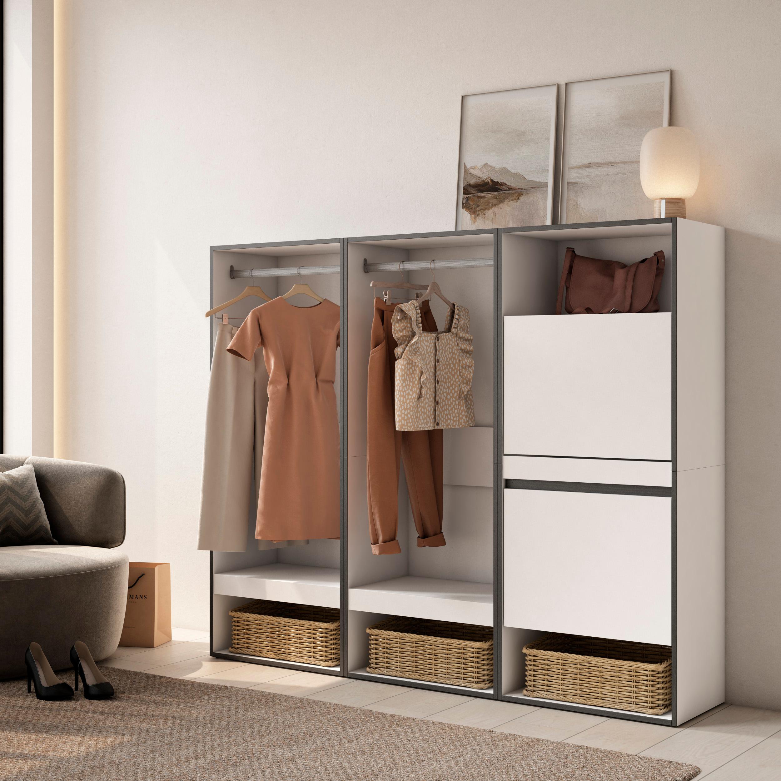 foto del prodotto armadio aperto, 180x35x145cm, camera da letto, scarpiera, bianco rf3487