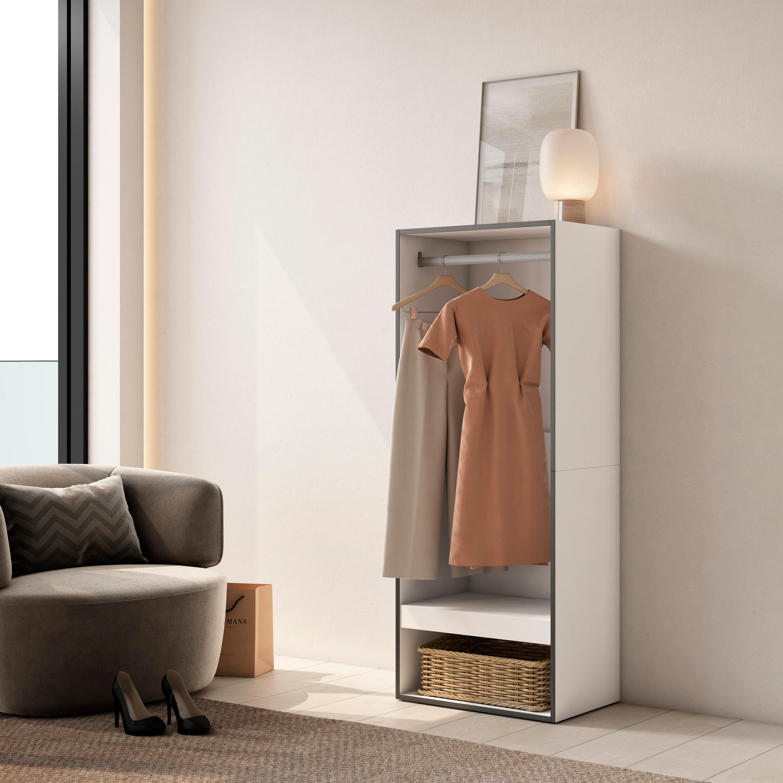 foto del prodotto armadio aperto, 60x35x145cm, camera da letto, vestiti, scarpe, bianco rf3486