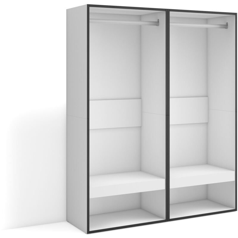 foto del prodotto armadio aperto, appendiabiti con ripiani, 120x145x35 cm, camera da letto, stanza, vestiti, scarpe, stile moderno, bianco skraut home