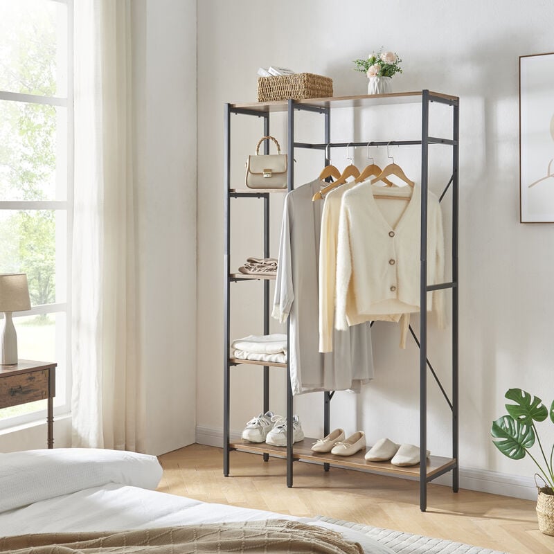 foto del prodotto armadio aperto hvidovre per guardaroba stand appendiabiti nero legno scuro en.casa 