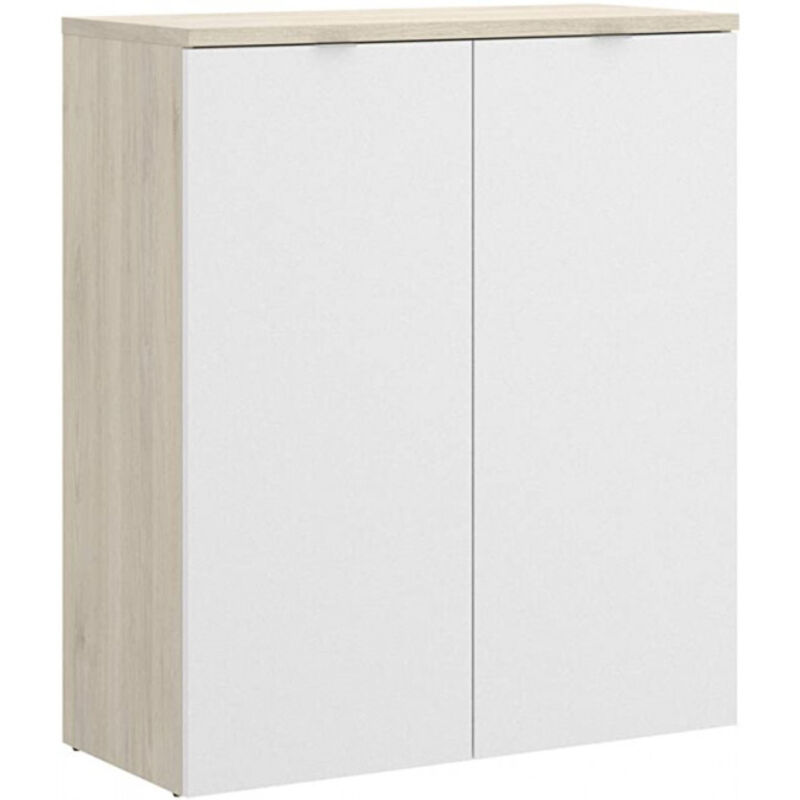 foto del prodotto armadio basso 79x96h cm con due ante bianco lucido e rovere naturale adrien