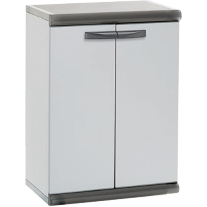 foto del prodotto armadio basso da giardino sintra 2 gardiun 62,5x39x84 cm in resina con 1 ripiano e 2 porte, protezione uv, colore grigio
