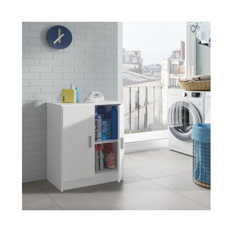 foto del prodotto armadio basso multiuso 59x37x80 cm con 2 ante e 1 ripiano bianco opaco parga