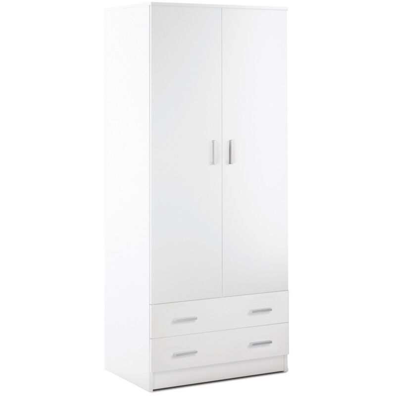 foto del prodotto armadio bianco 180 h 2 ante con 2 cassetti appendiabiti mobile camera da letto