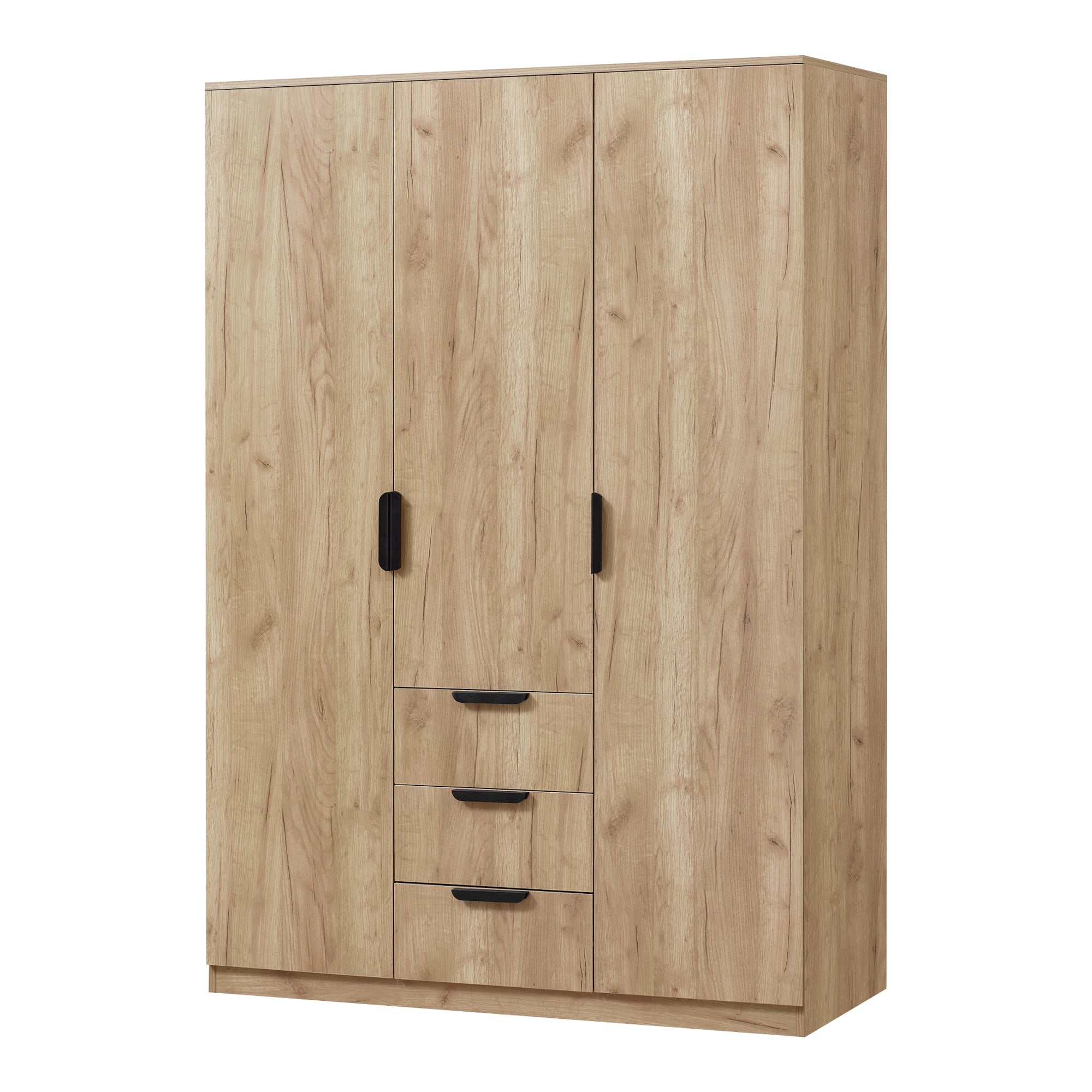 foto del prodotto armadio camera da letto armadio moderno contenitore senza tempo 2 armadi 4 ripiani 3 cassetti mdf 176 x 120 x 52 cm effetto rovere 03 0006374