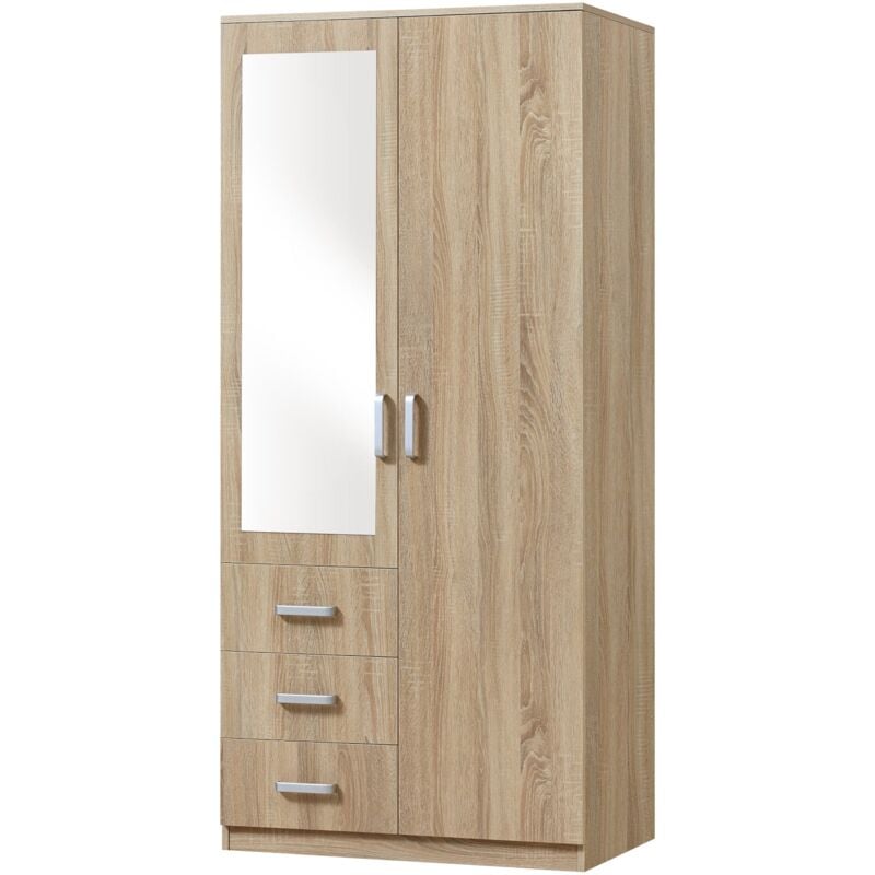 foto del prodotto armadio camera da letto armadio moderno contenitore senza tempo 3 cassetti specchio mdf 176 x 80 x 52 cm effetto rovere sonoma