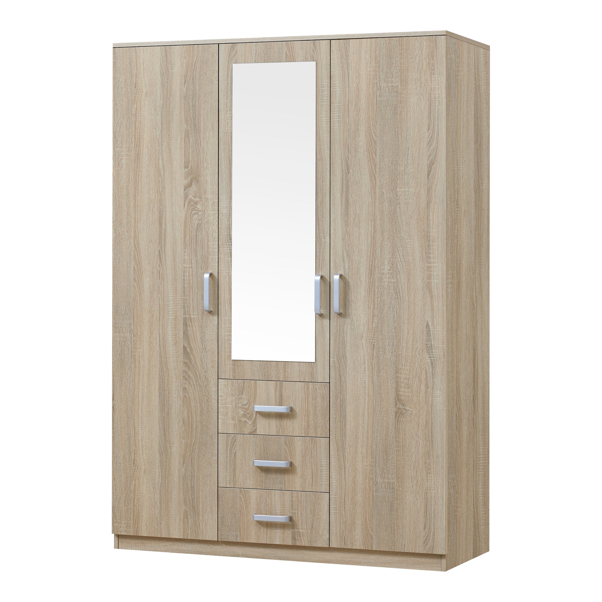 foto del prodotto armadio camera da letto armadio moderno contenitore senza tempo 5 ripiani 3 cassetti + specchio mdf 176 x 120 x 52 cm effetto rovere sonoma 03 0006369