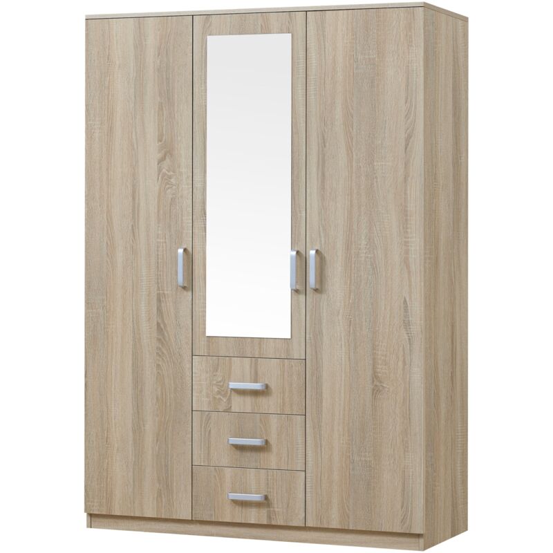 foto del prodotto armadio camera da letto armadio moderno contenitore senza tempo 5 ripiani 3 cassetti specchio mdf 176 x 120 x 52 cm effetto rovere sonoma 030006369