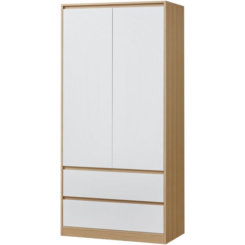 foto del prodotto armadio camera da letto armadio moderno contenitore senza tempo con 2 cassetti mdf 176 x 80 x 52 cm effetto rovere bianco