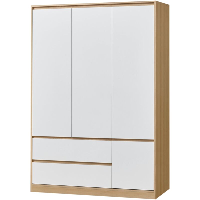foto del prodotto armadio camera da letto armadio moderno, mobile contenitore senza tempo con 6 ripiani e 2 cassetti in mdf 176 x 120 x 52 cm effetto rovere bianco