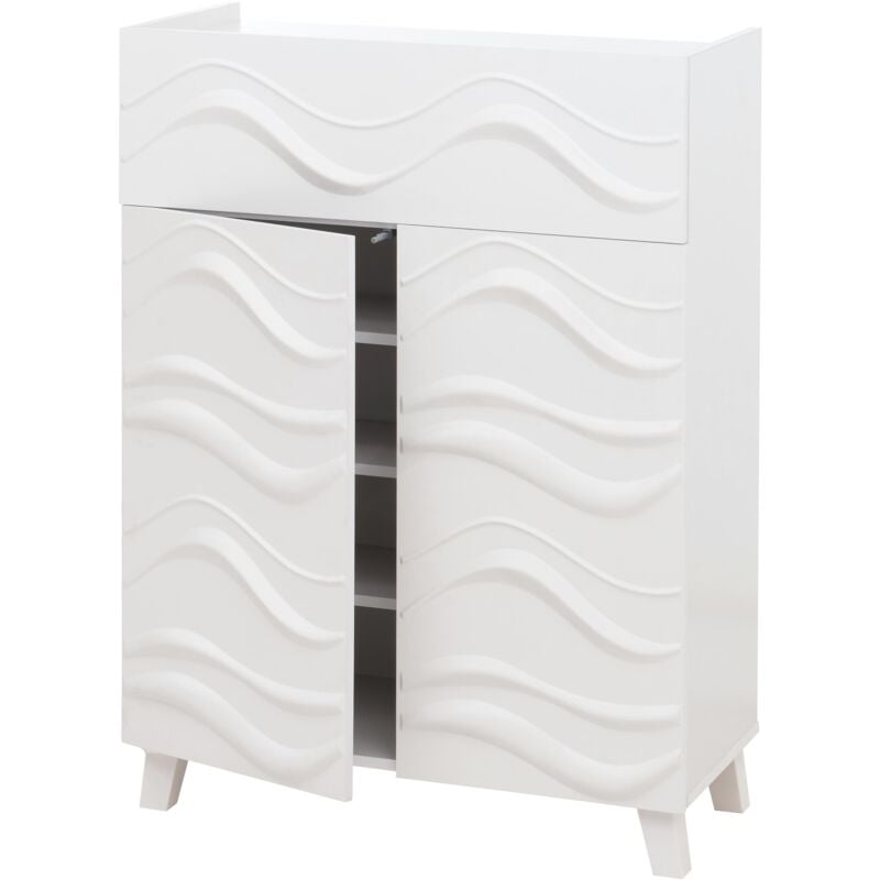 foto del prodotto armadio cassettiera hhg 352, armadietto credenza mobile, design a onda 3d ante push to open 107x76x36cm, bianco
