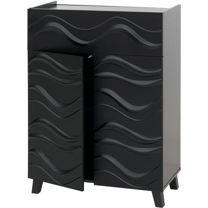 foto del prodotto armadio cassettiera hhg 352, armadietto credenza mobile, design a onda 3d ante push to open 107x76x36cm, nero