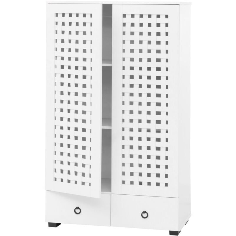 foto del prodotto armadio cassettiera hhg 358, design 3d vimini 2 ante 3 scomparti 2 cassetti chiusura ammortizzata, 138x80x36cm, bianco