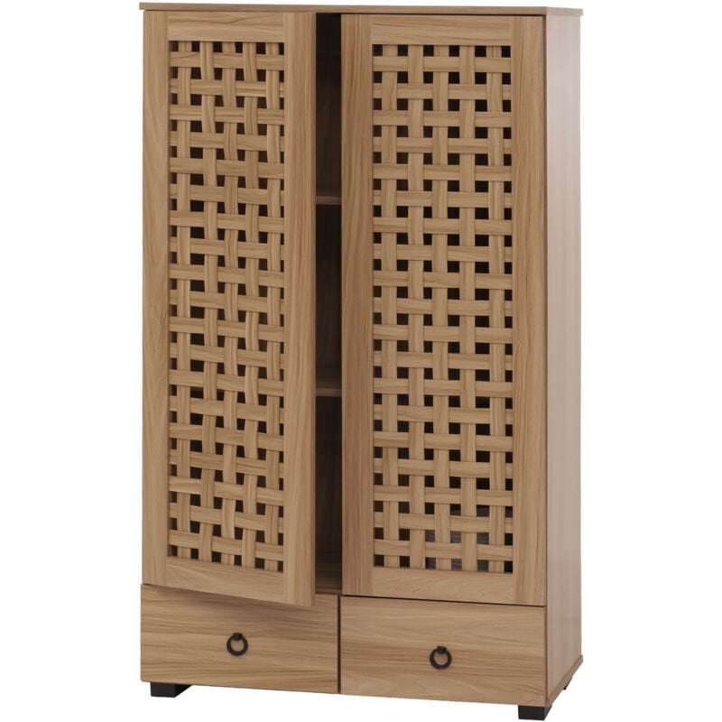 foto del prodotto armadio cassettiera hhg 358, design 3d vimini 2 ante 3 scomparti 2 cassetti chiusura ammortizzata, 138x80x36cm, marrone