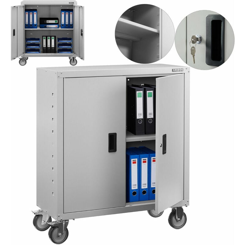 foto del prodotto armadio classificatore armadio ufficio pratico armadio con ruote grigio arebos
