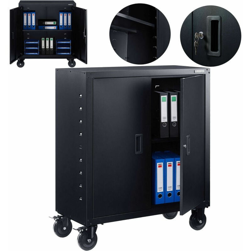 foto del prodotto armadio classificatore armadio ufficio pratico armadio con ruote nero arebos