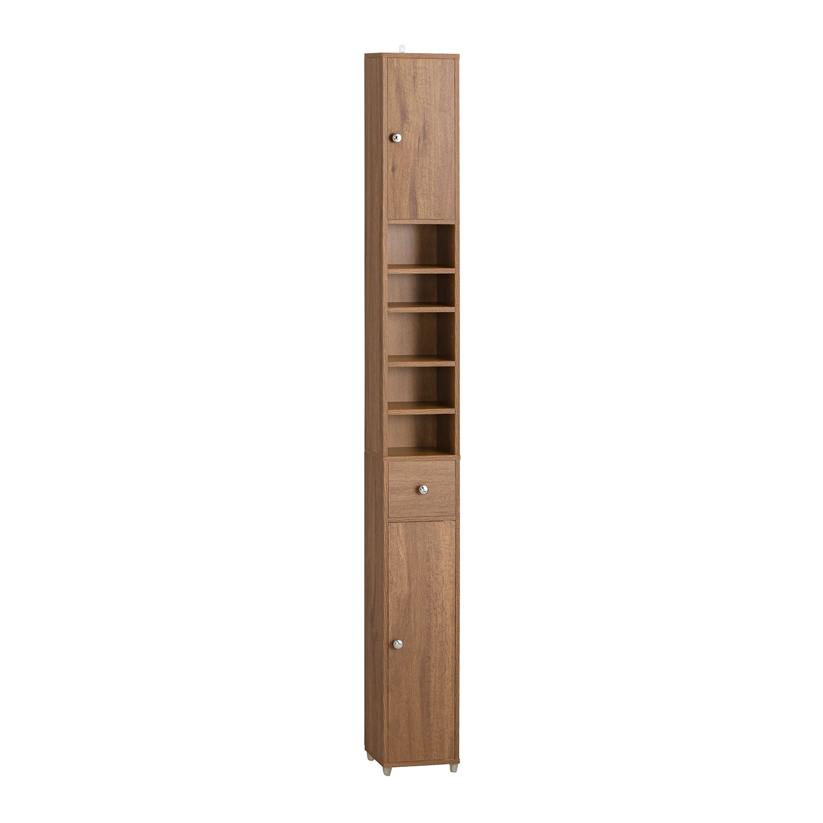 foto del prodotto armadio colonna bagno, mobile bagno alto con 2 ante e 1 cassetto altezza 180 cm marrone bzr34 pf