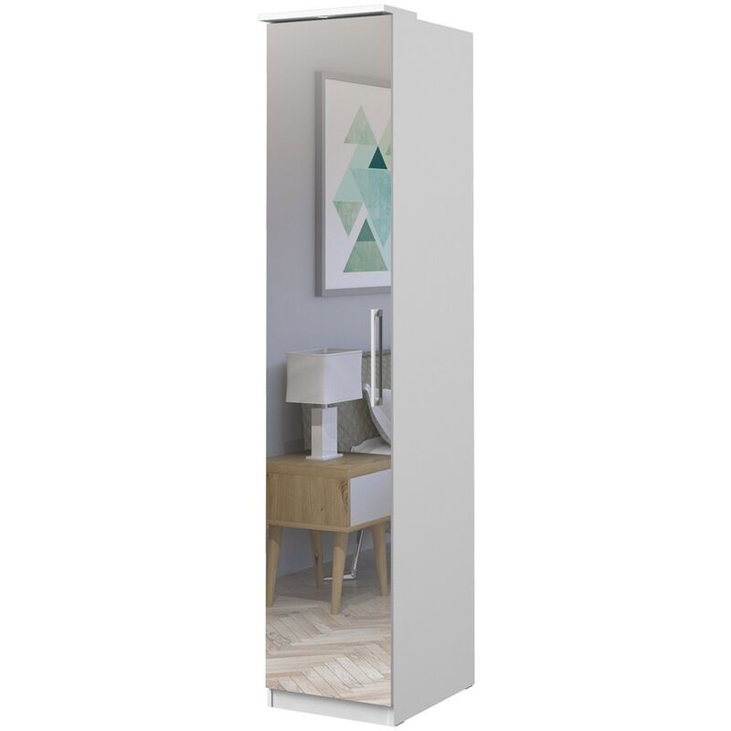 foto del prodotto armadio con 1 porta e specchio per cabina armadio collezione modulo colore bianco con led inclusi.