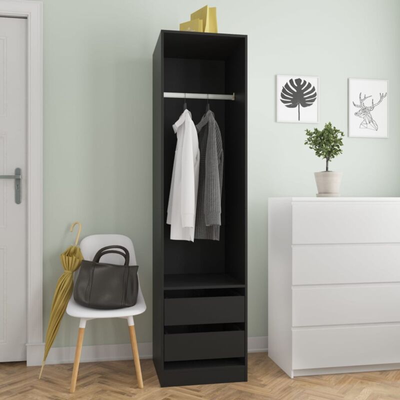 foto del prodotto armadio con 2 cassetti e 1 ampio scomparto asta appendiabiti in legno vari colori colore nero