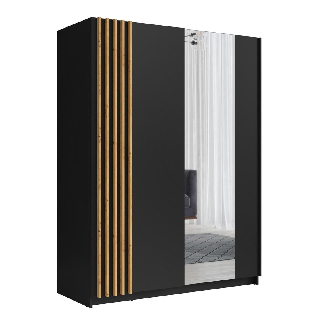 foto del prodotto armadio con 2 porte scorrevoli 200 cm nero e rovere collezione varia