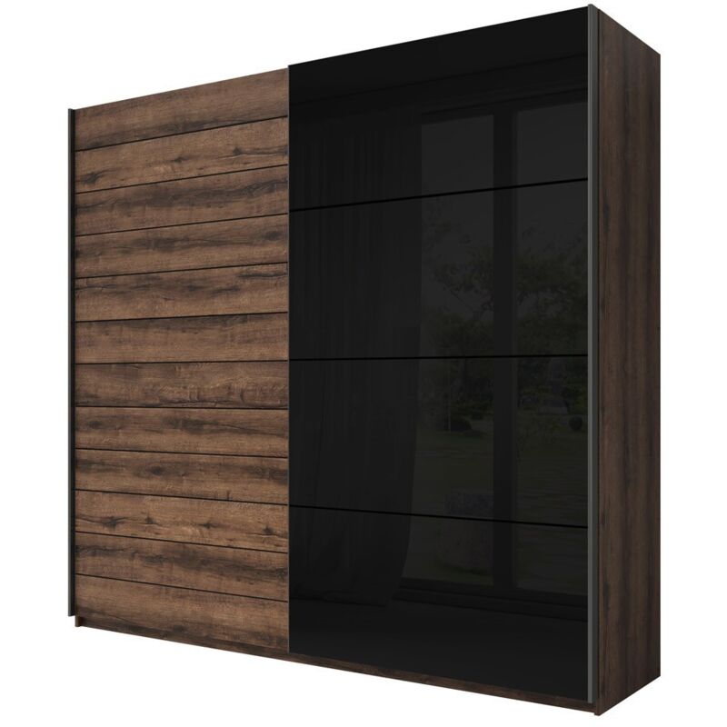 foto del prodotto armadio con 2 porte scorrevoli 220cm colore quercia scura e nero. collezione floyd