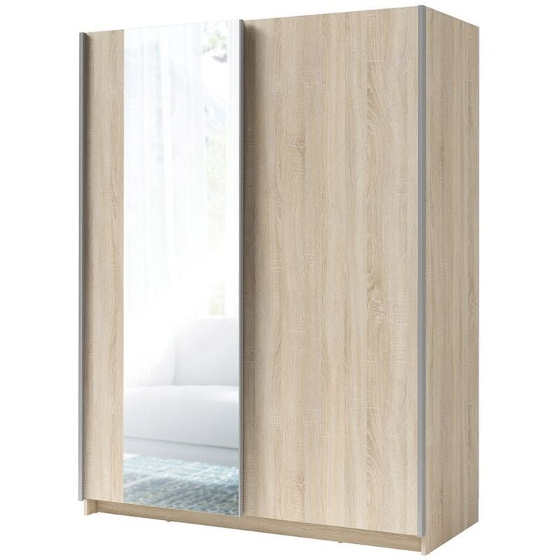 foto del prodotto armadio con 2 porte scorrevoli con specchio collezione gozu colore quercia sonoma 150 x 198 x 62 cm