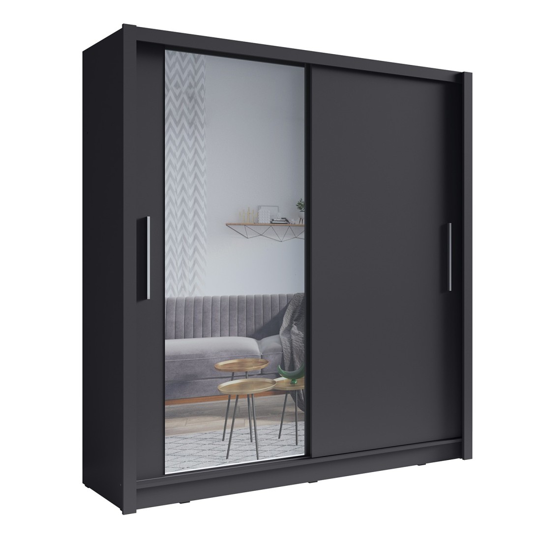 foto del prodotto armadio con 2 porte scorrevoli e specchio 155 cm grigio grafite collezione ozzula