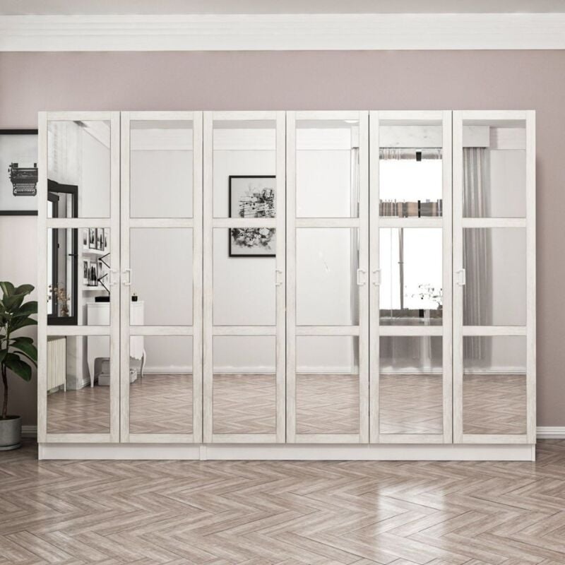 immagine 0 del prodotto armadio con 6 ante battenti colore bianco con specchi 270x52x190h cm wilmy