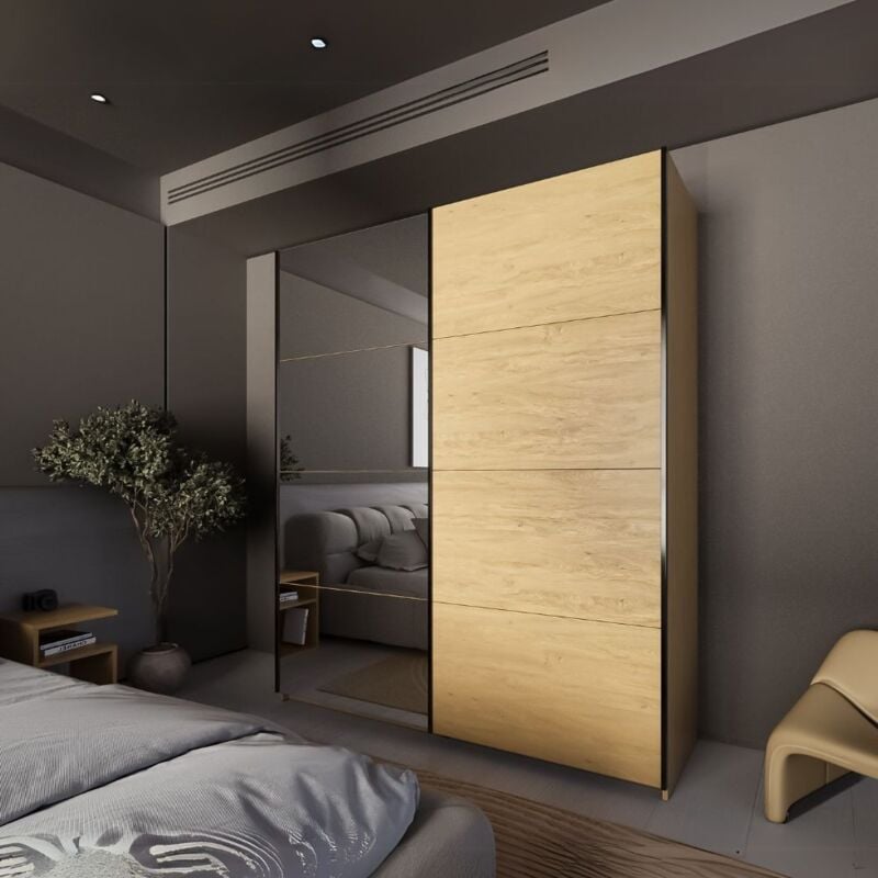foto del prodotto armadio con ante scorrevoli e specchio colore rovere 170x205h cm bedos