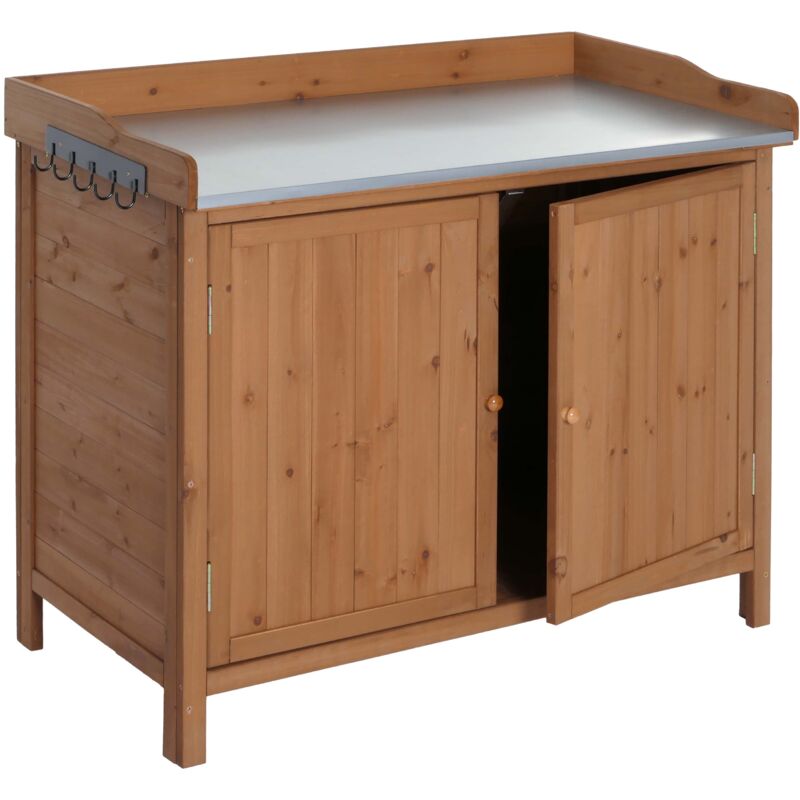 foto del prodotto armadio con piano di lavoro da esterno giardinaggio attrezzi hhg 095 legno 86x99x56cm marrone