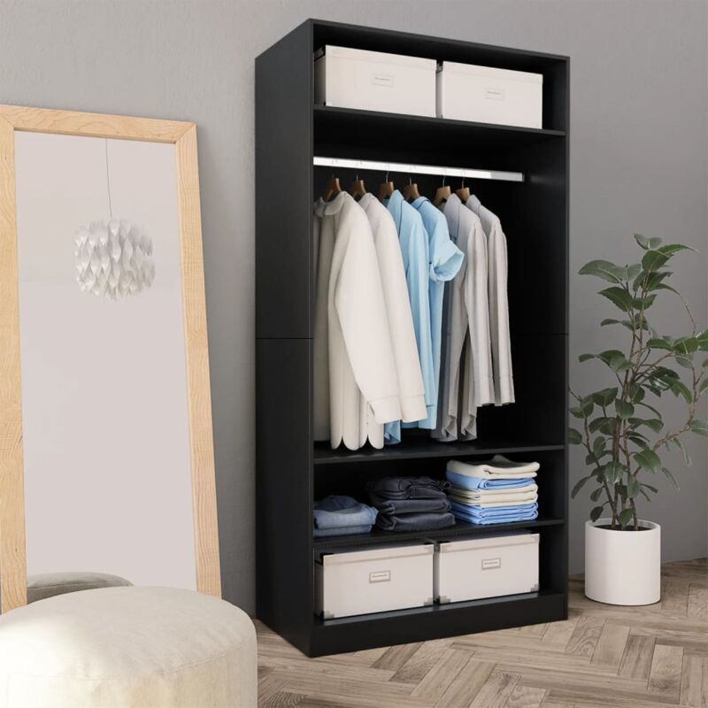 foto del prodotto armadio con scomparti e asta per appendere i vestiti in legno design classico vari colori colore nero