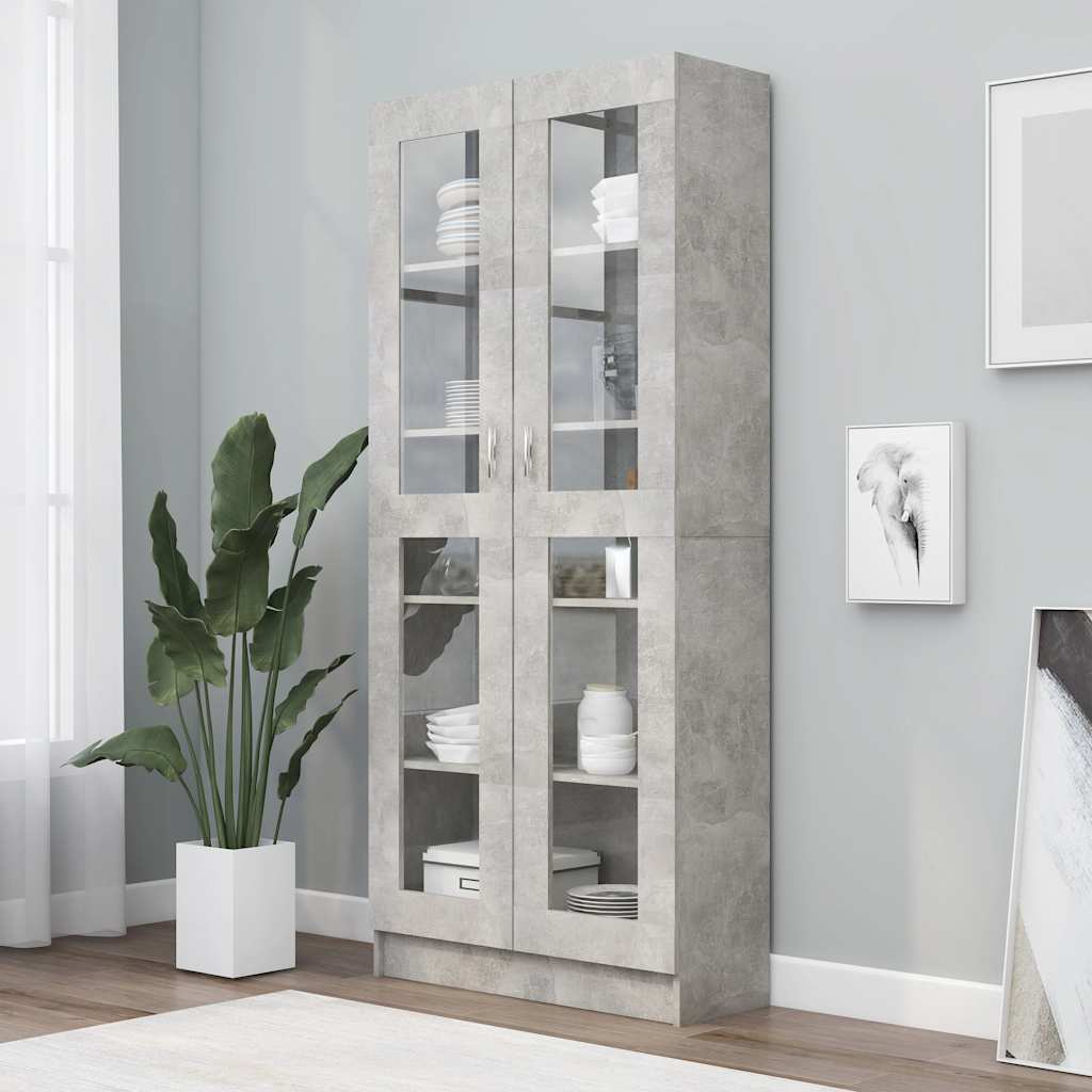 foto del prodotto armadio con vetrina grigio cemento 82,5x30,5x185,5cm truciolato cod mxl 47653