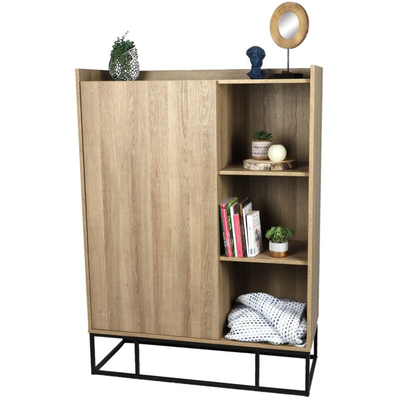 foto del prodotto armadio contenitore color rovere chiaro dimensioni 100x40x140 cm, ideale per piccoli spazi collezione yochi