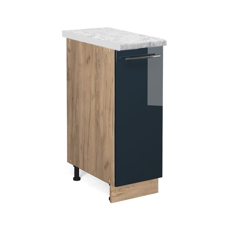 foto del prodotto armadio cucina dispensa alto fame line, blu scuro lucido, 30 cm , pl marmo vicco